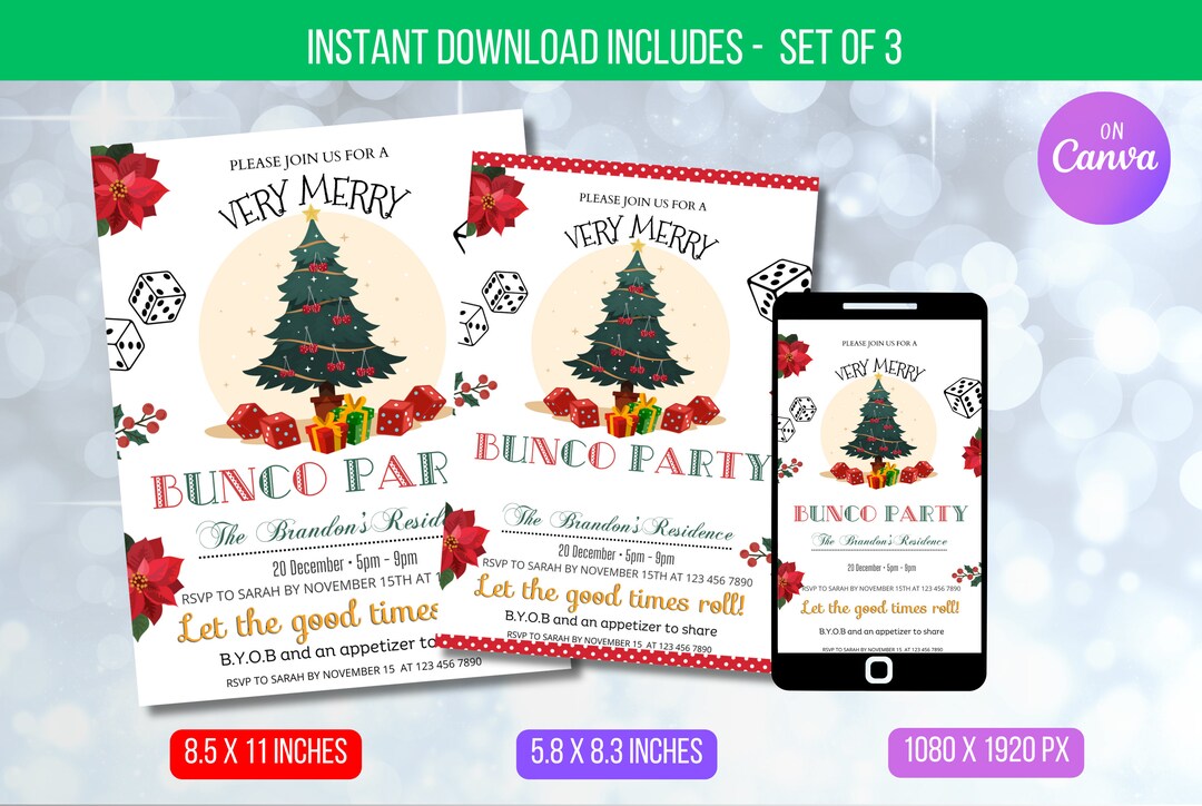 EDITABLE Christmas Bunco Party Invitation, Bunco Dice Party Template ...