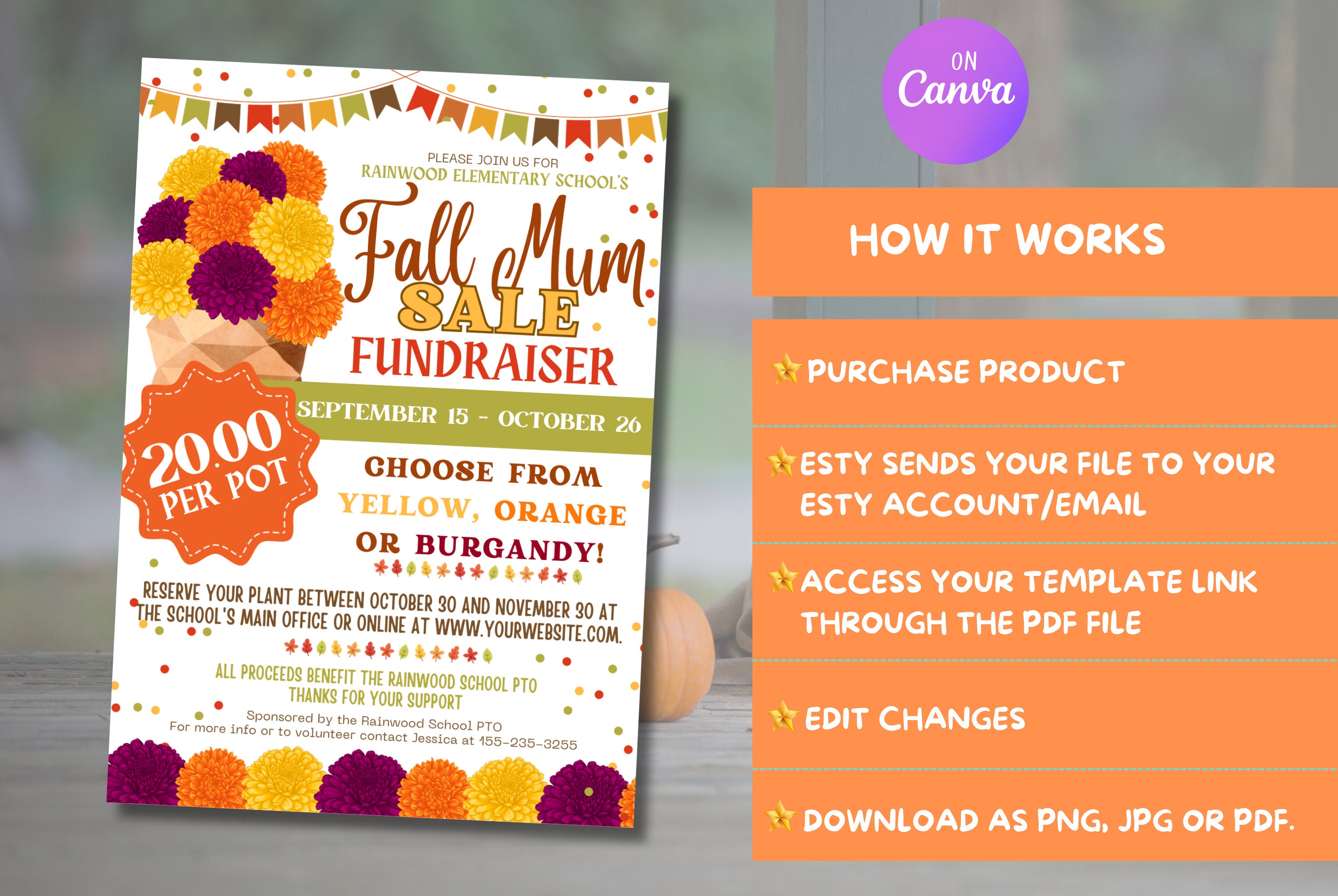 EDITABLE Fall Mum Sales Fundraiser Flyer School Community Etsy