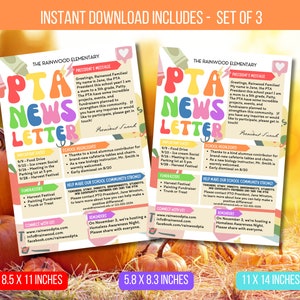 EDITABLE PTA Newsletter Flyer Template, Printable Handout Digital Flyer, PTA Newsletter Bundle, School Events Handout Instant Download