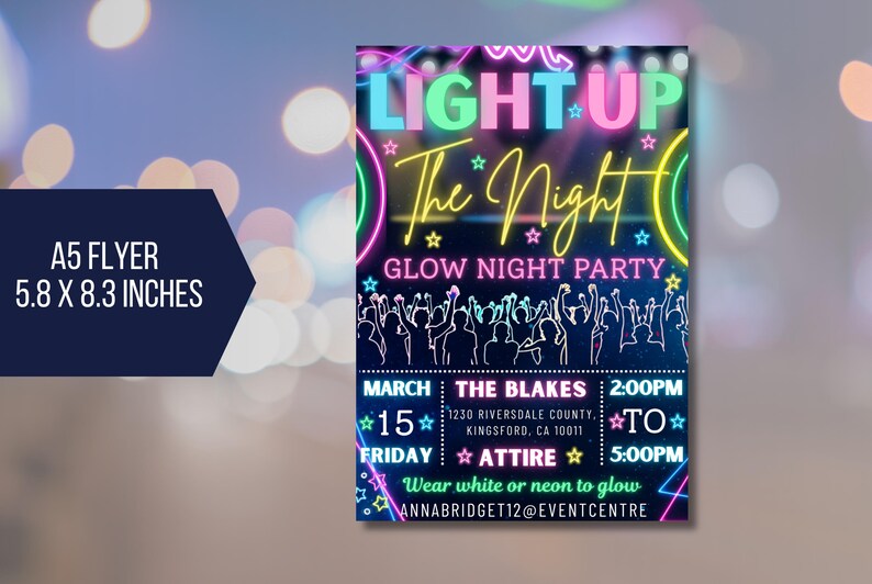 EDITABLE Light up the Night Glow Dance Invitation Flyer With Invitation ...