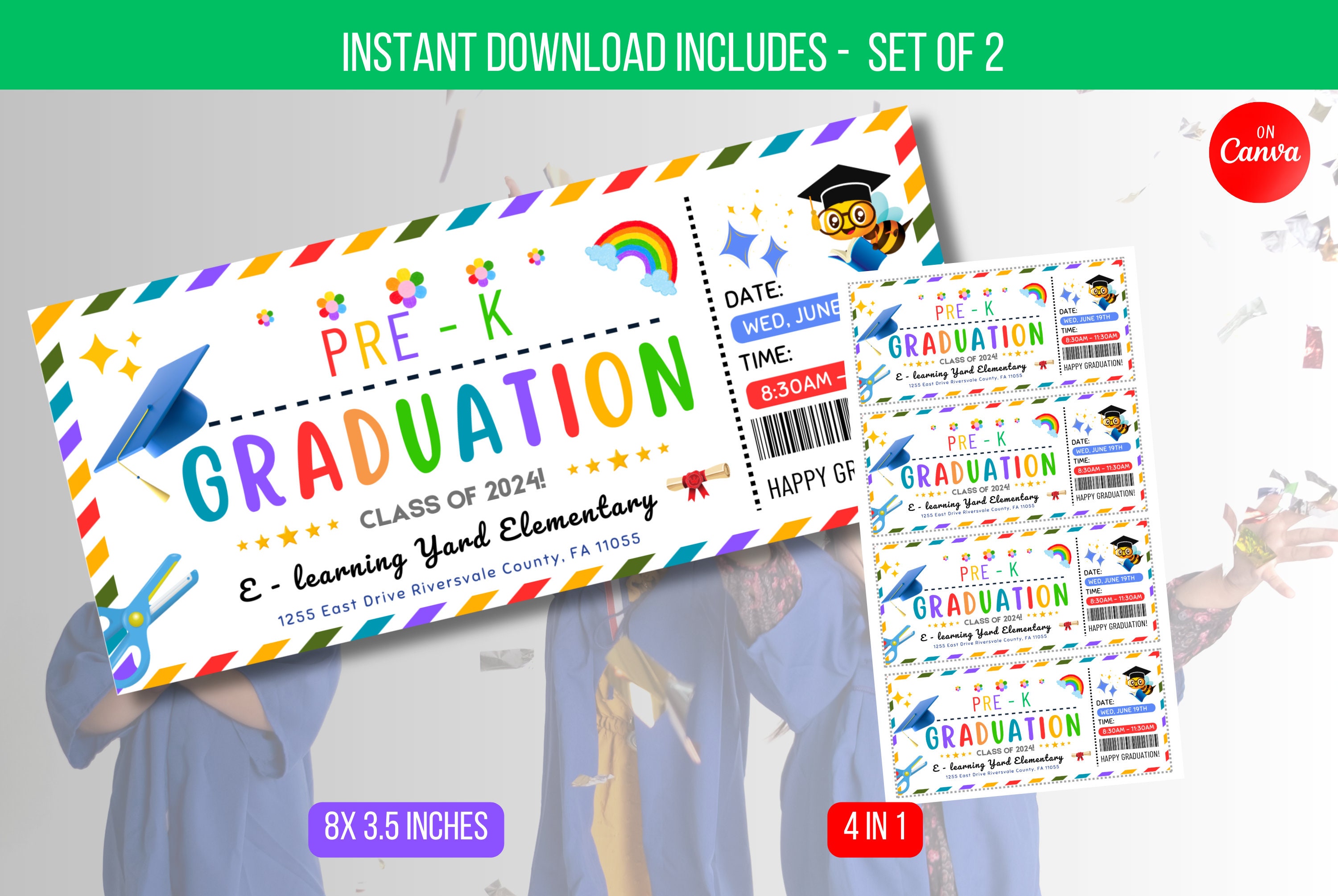 EDITABLE Pre School Graduation Ticket, Kindergarten Graduation, School  Graduation, Last Day of School Graduation Ticket Instant Download - Etsy, image size:3000x2010
