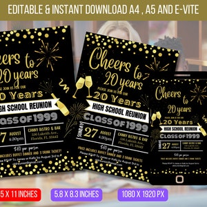 EDITABLE High School Reunion, Class Reunion Invitation, College Reunion Party Light Glitters Invite School Template Instant Download