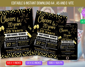 EDITABLE High School Reunion, Class Reunion Invitation, College Reunion Party Light Glitters Invite School Template Instant Download