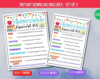 EDITABLE Paraprofessional Survival Kit, Back to School Gift, PTA PTO, Staff Appreciation Day, Gift Idea Printable Gift Instant Download