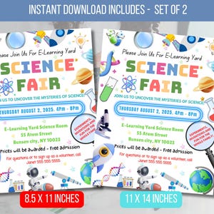 EDITABLE Science Fair Flyer, School Academic Festival Flyer, PTO PTA Science Party, Chemistry, Math Science Talent Show Lab Fundraiser Event