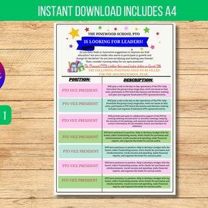 Printable School Board PTO pta Election Recruitment Flyer, School  Handout, We Need You Volunteer Positions, EDITABLE TEMPLATE.