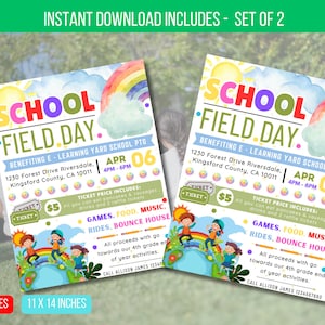 Flyer MODIFIABLE de la fête champêtre, l&#39;événement de collecte de fonds pour le carnaval d&#39;avantage familial de l&#39;école, Invitation imprimable PTA PTO, téléchargement immédiat