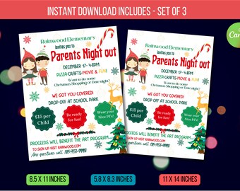 EDITABLE Christmas Parent Night Out Flyer, Date Night Fundraiser Invite, Christmas Event School Family Community Church Instant Download
