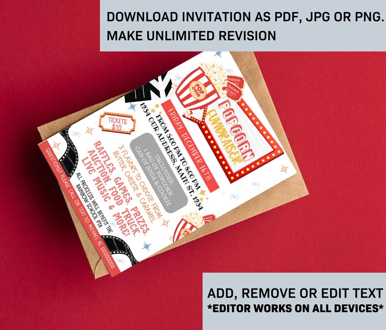 EDITABLE Popcorn Fundraiser Flyer Template, Non Profit Event Poster