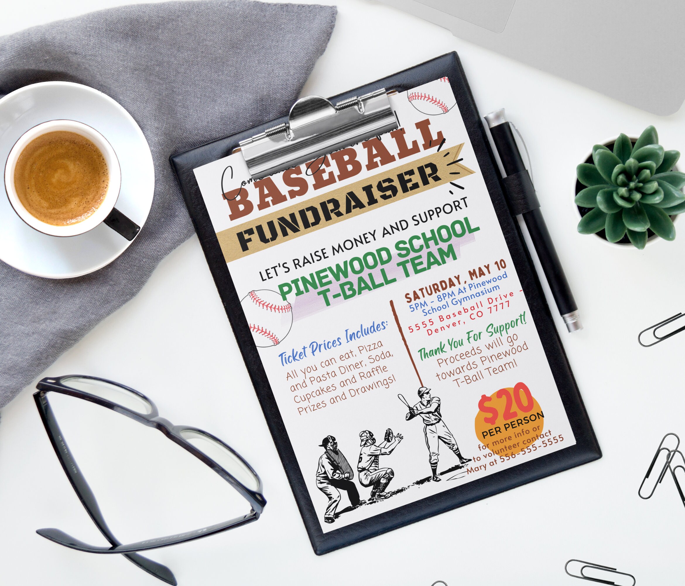 EDITABLE Baseball Fundraiser Flyer Template, School Benefit Poster ...