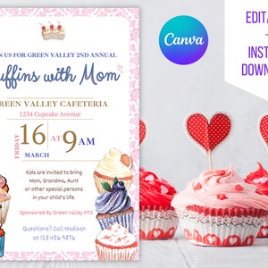 Editable Muffins With Mom, Mother&#39;s Day Invitation, School Mom Appreciation Fundraiser, PTA/PTO Mother&#39;s Day Brunch