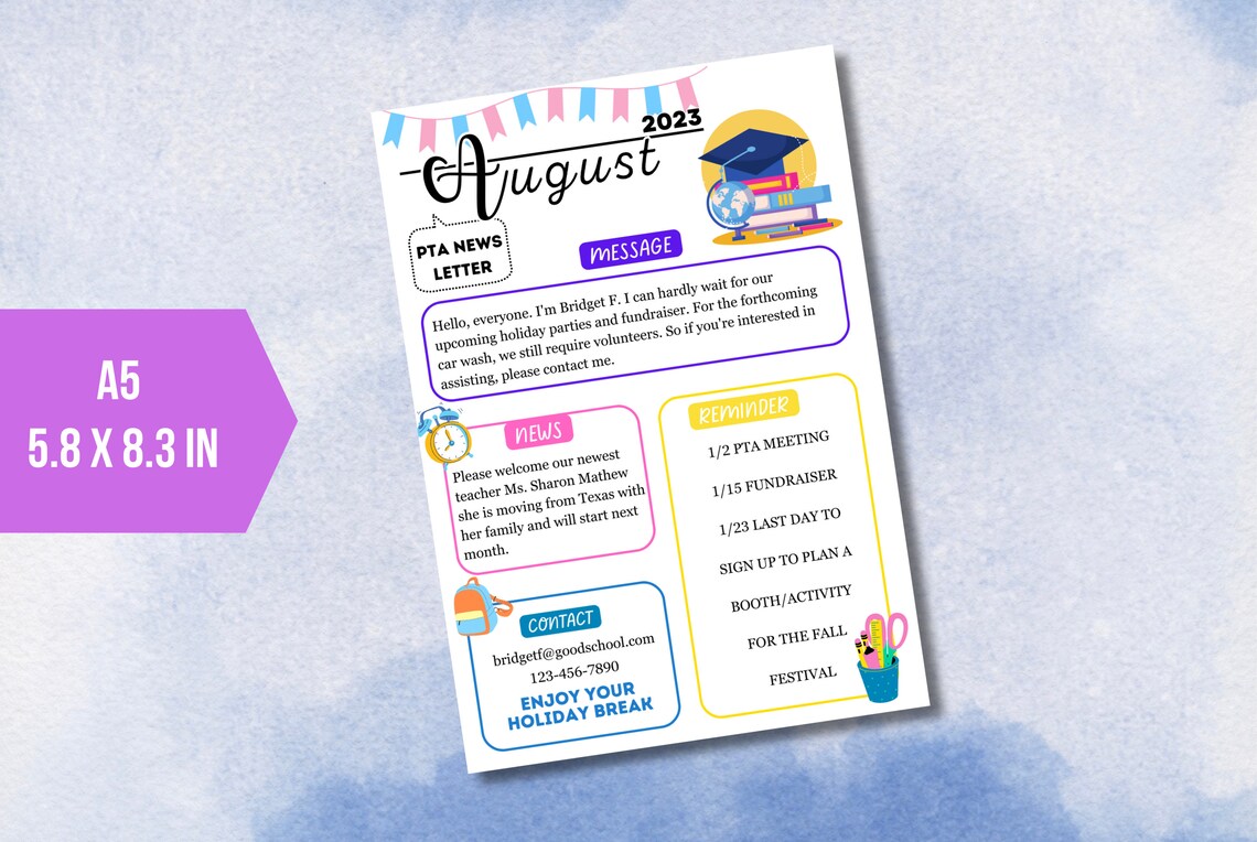 EDITABLE August Newsletter Template, Classroom Printable Handout Flyer ...