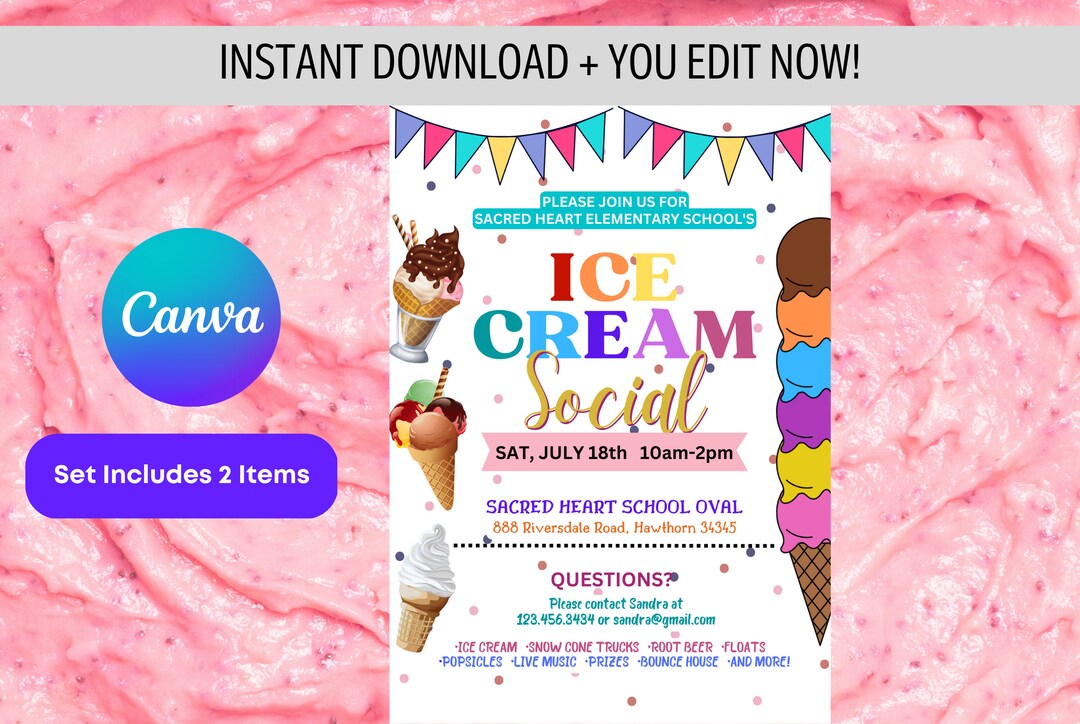 Ice Cream Flyer, Teacher Appreciation Week, Ice Cream Social Flyer