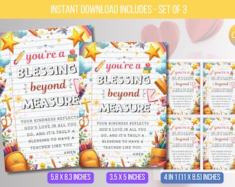 EDITABLE You Are A Blessing Beyond Measure, Christian Teacher Appreciation Gift Tag, Thank You Card Teacher Prayer, Digital Instant Download