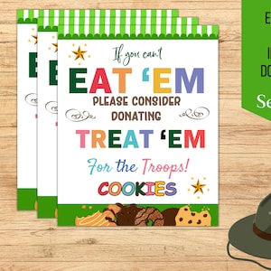 Girl Scout Cookie Donate Sign, Cookie Flyer, Cookie Sales, Editable Printable, Military Troops Sign, Poster and Flyer Sizes, Custom Text