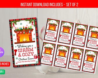 EDITABLE Warm and Cozy Christmas Tag, Christmas Cocoa Holiday Label, Personalized Hot Chocolate Holiday Gift Tag, Template Instant Download