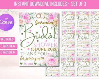 EDITABLE Sip Sip Hooray Bridal Shower Favor Tags, Favor Tag Template, Champagne Tags Wedding Blush Pink Floral Instant Download