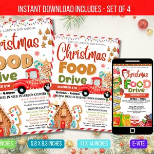 EDITABLE Christmas Food Drive Flyer, School Church Event Invite, PTA PTO Community Food Drive Event Flyer Template Instant Download