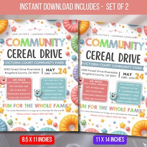 EDITABLE Community Cereal Drive Flyer, Cereal Drive Flyer, PTA PTO Flyer School Church Fundraiser Community Donation Event Instant Download