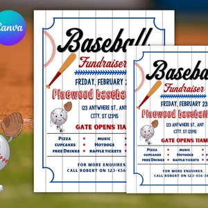 Baseball Fundraiser Editable Flyer, School Benefit Poster, Instant Download, Fundraiser Event, Baseball Trails Flyer canva template