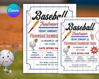 Baseball Fundraiser Editable Flyer, School Benefit Poster, Instant Download, Fundraiser Event, Baseball Trails Flyer canva template
