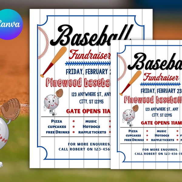 Baseball Fundraiser Editable Flyer, School Benefit Poster, Instant Download, Fundraiser Event, Baseball Trails Flyer canva template