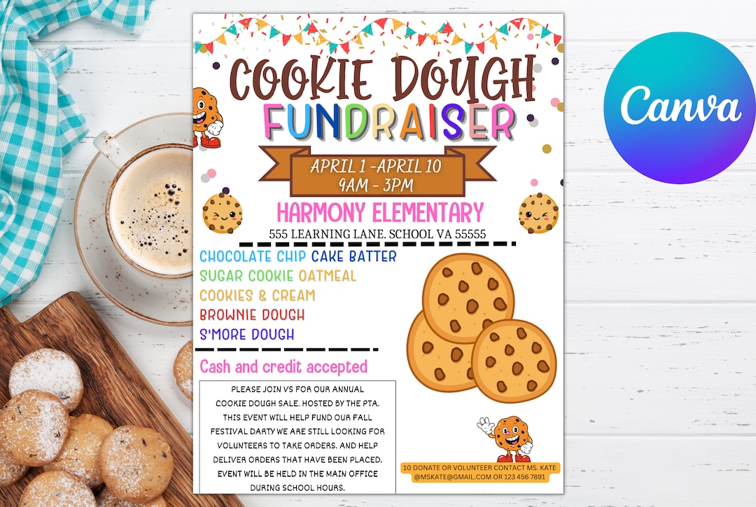 Cookie Dough Fundraiser Flyer, School PTA PTO Fundraising, Church