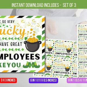 MODIFIABLE Nous avons la chance d'avoir des employés formidables comme vous, un cadeau de remerciement pour la Saint-Patrick, une étiquette pop-by pour la Saint-Patrick, une étiquette de remerciement