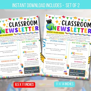 EDITABLE Classroom Newsletter Template, Back to School Newsletter, Weekly Teacher Newsletter, PTA Newsletter Flyer Template Instant Download