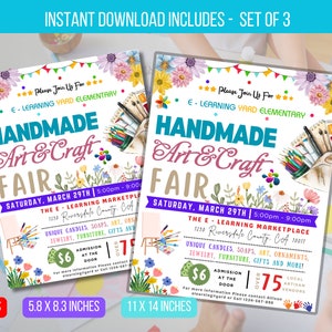 EDITABLE Handmade Art and Craft Fair Flyer, Craft Show Invitation Floral Digital Invite Printable Community Event Flyer Instant Download