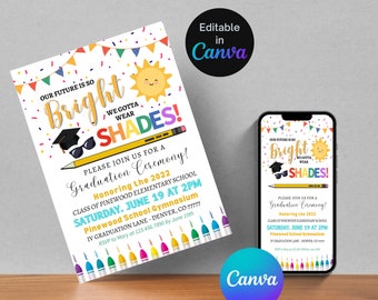 EDITABLE Kindergarten Graduation Invitation, Preschool Pre K Graduation Ceremony Invite, Colourful graduation Invitation Digital,
