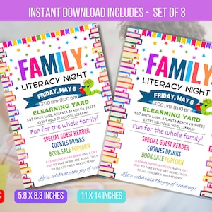 EDITABLE Family Literacy Night Flyer, PTO PTA Reading Book Sale School Flyer, Book Fair School Church Flyer Printable, Digital Printable