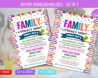 EDITABLE Family Literacy Night Flyer, PTO PTA Reading Book Sale School Flyer, Book Fair School Church Flyer Printable, Digital Printable