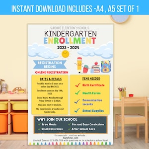EDITABLE Kindergarten Enrollment Flyer, Registration Flyer, School, Meet The Teacher Template, Back To School Invite Instant Download