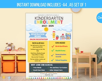 EDITABLE Kindergarten Enrollment Flyer, Registration Flyer, School, Meet The Teacher Template, Back To School Invite Instant Download