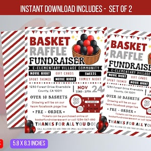 BEARBEITBARER Korb Raffle Fundraiser Flyer, Raffle Fundraiser Vorlage, Schule PTO PTA Flyer Charity Raffle Ticketverkauf Sofort-Download