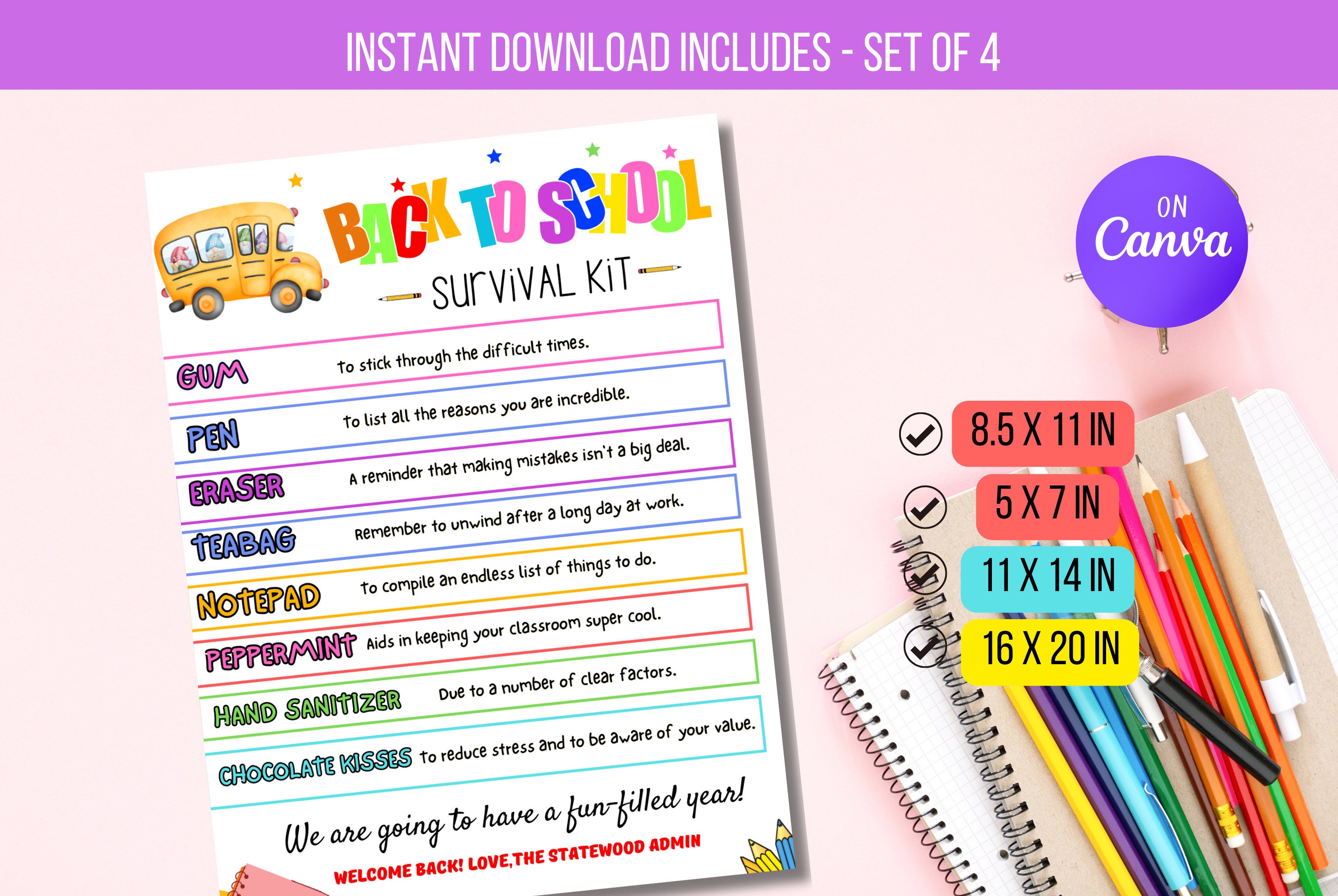 EDITABLE Back to School Survival Kit Template First Day of Etsy