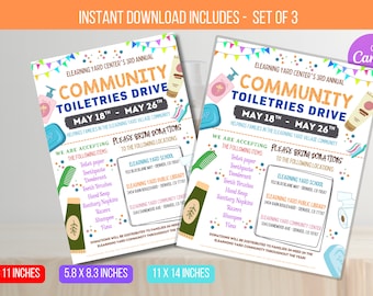 EDITABLE Community Toiletries Drive Flyer, School Church Fundraiser Invite, PTA PTO Community Fundraiser Flyer Template Instant Download