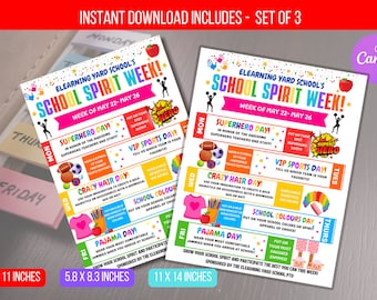EDITABLE School Spirit Week Flyer, School Spirit Week Poster, Spirit Week Fundraiser, School Fundraiser PTO PTA Event, Instant Download