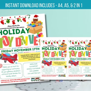 EDITABLE Holiday Toy Drive Flyer, Printable Toy Drive Invitation, Pto Pta Charity Invitation, School Church TEMPLATE Instant Download