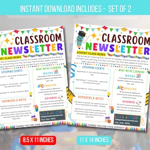 EDITABLE Classroom Newsletter Template, Back to School Newsletter, Weekly Teacher Newsletter, PTA Newsletter Flyer Template Instant Download