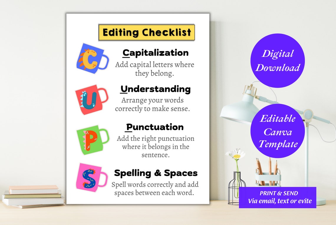 CUPS Editing Writing Strategy Checklist Poster English Etsy Canada