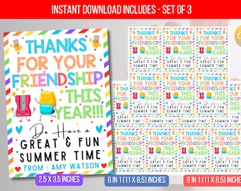 Etichette di ringraziamento modificabili, regalo di fine anno scolastico per l'amicizia, etichette regalo di fine anno per insegnanti, download immediato