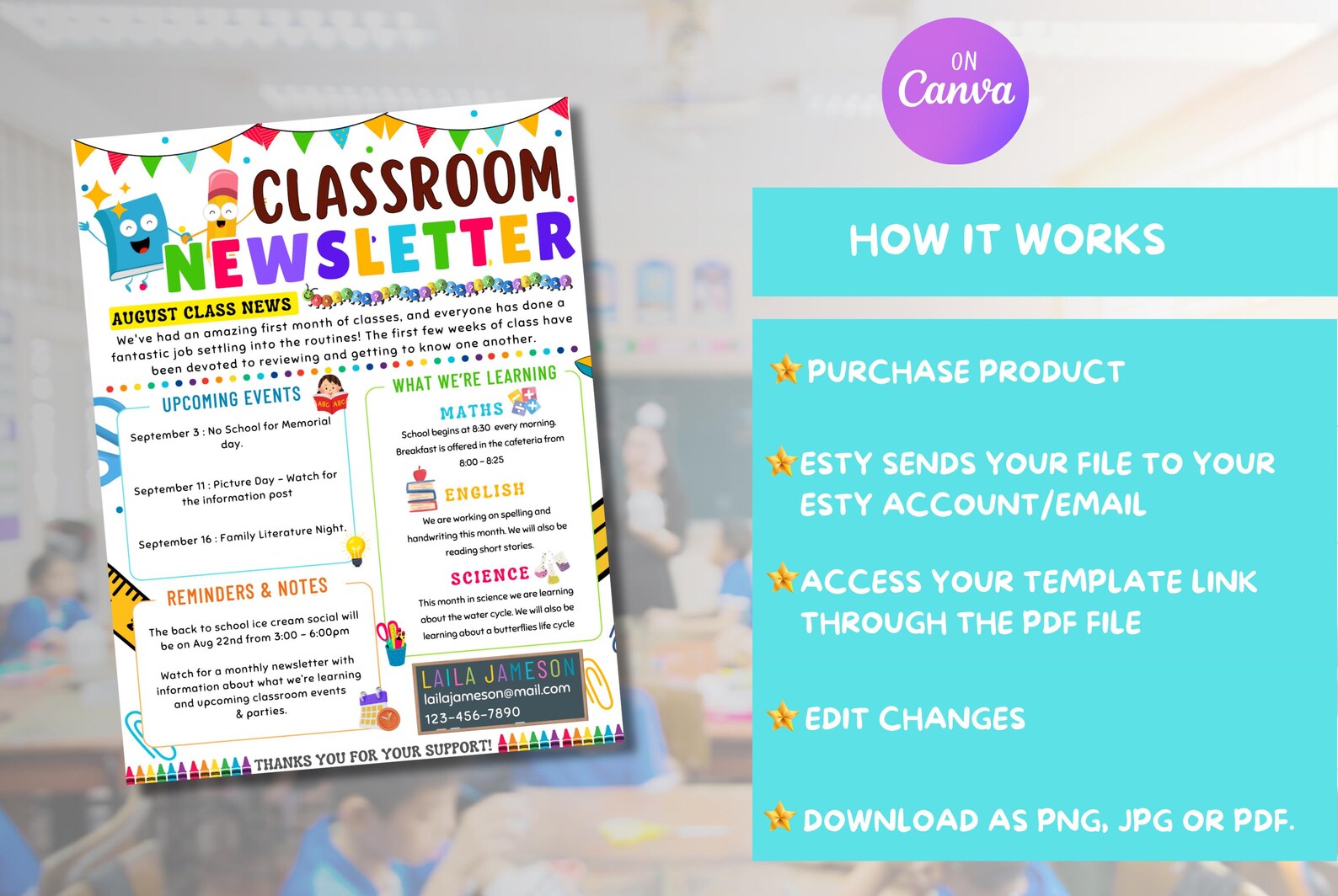 EDITABLE Classroom Newsletter Template, Back to School Newsletter ...