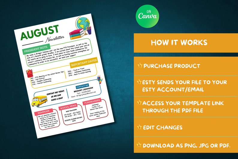 Editable august newsletter template classroom printable etsy