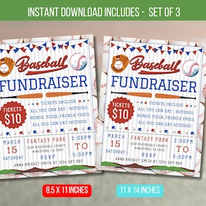 EDITABLE Baseball Fundraiser Flyer, School Community Benefit Poster, Fundraiser Event, Baseball Trails Flyer template Instant Download