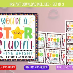 MODIFIABLE Étiquette-cadeau pour étudiant vedette, Étiquette pour étudiant vedette, Brillez de mille feux cette année scolaire, Étiquettes d'appréciation pour cadeau, téléchargement immédiat