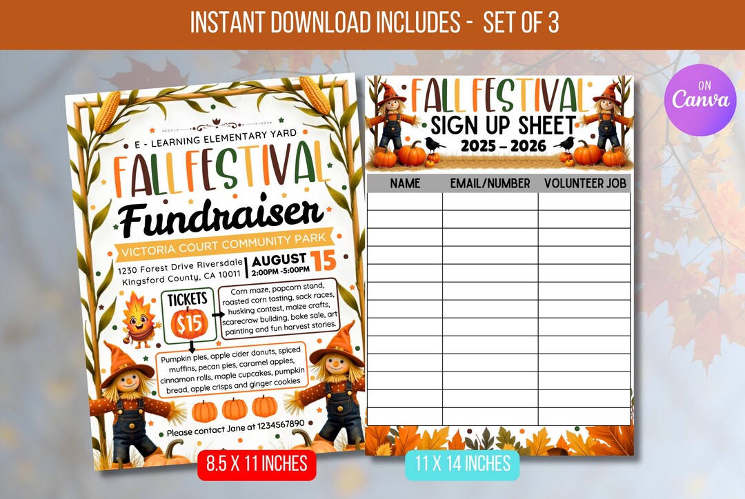 Fall Raffle Signs Printable EDITABLE Fall Festival Fundraiser, With Volunteer Sign up Sheet ...