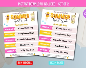 EDITABLE Summer Spirit Week Editable Itinerary Schedule | Printable Spirit Week | School PTO/ PTA Monthly Planner Flyer Instant Download