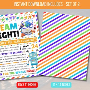 EDITABLE Family Steam Night Flyer, School PTA PTO Flyer, Community Church Fundraiser, Math Science Tech Educational Event Poster, Printable